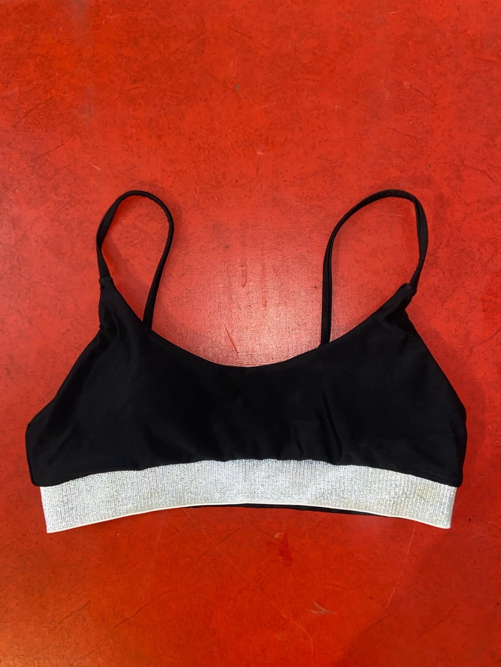 Mob Luxe Y2K Classic Minimalist Goth Black Bikini Top with Sparkly Silver Band